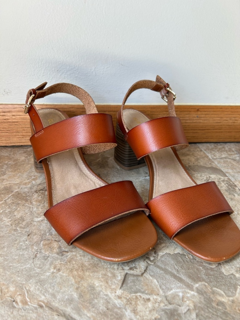 Old Navy Tan Brown Two-Strap Block Heel Sandals